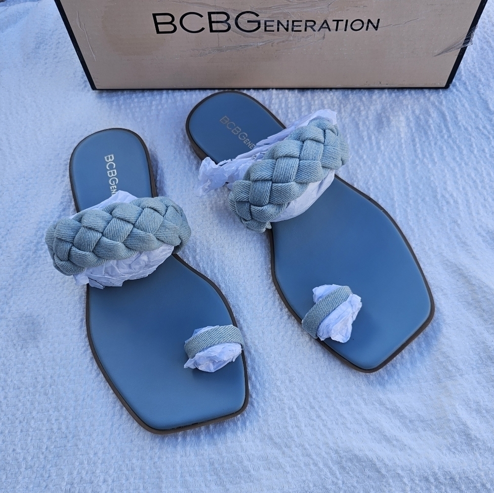 BCBGeneration Letti Sandal Denim /light blue size 6 braided sandals